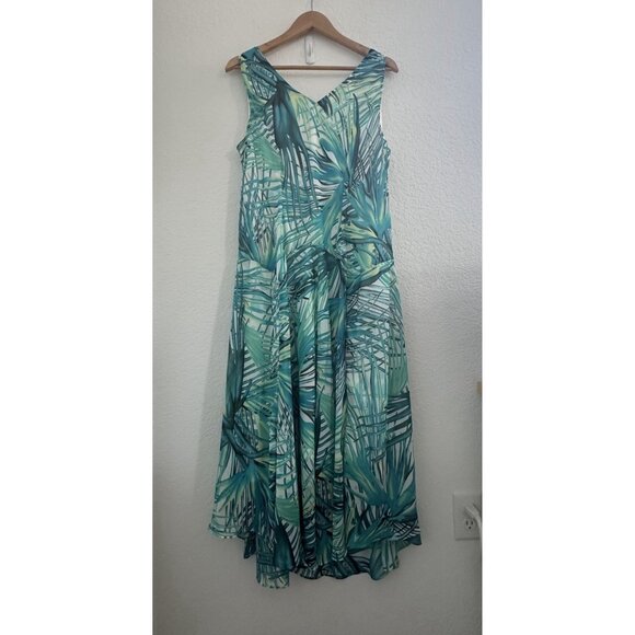 Vtg Signature by Robbie Bee Cowl Neck Midi Dress Womens L Palm Leaf 90s‎ Resort - Picture 3 of 10